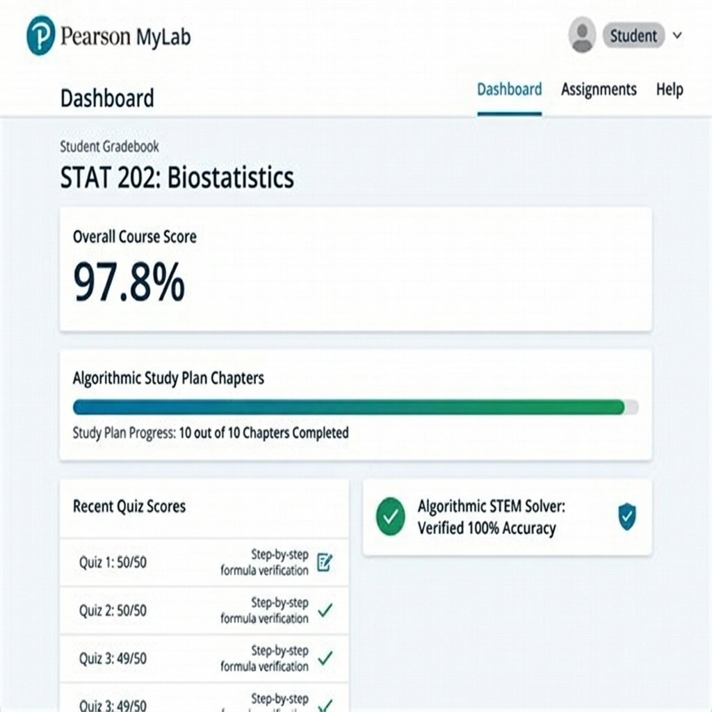 Pearson MyLab Statistics student gradebook showing 97.8% total course score